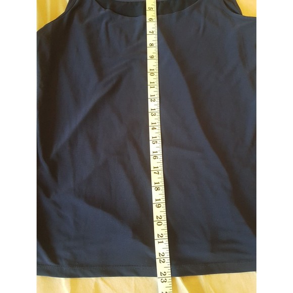 Cato Womens Blouse Tank Blue Stretch Slewveless Sheer Neckline Size Small - Picture 12 of 12